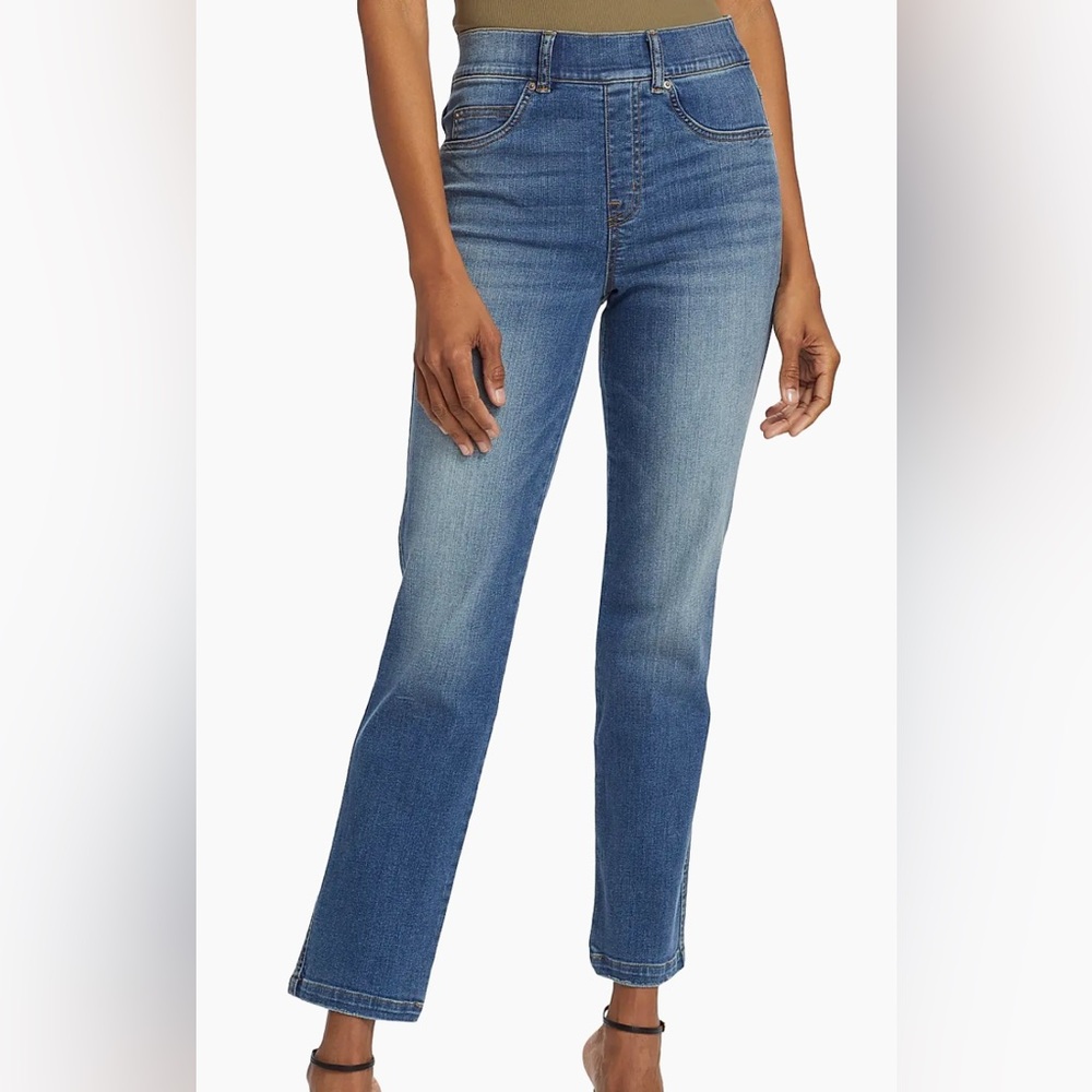 Spanx Pull On High Waist Straight Ankle Jeans | Vintage Indigo | Small Petite